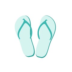 Turquoise slippers. Summer beach shoes. Vector illustration in flat style isolated on white background.