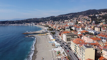 Aerial view of Varazze in Liguria, Italy on the shore of the Meditteranean - obrazy, fototapety, plakaty