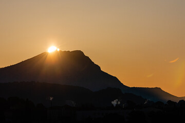 Sainte Victoire mountain in the light of a spring morning