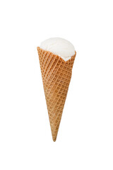 White vanilla ice cream in a cone isolated on a white background.