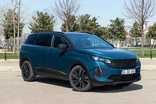 Istanbul, Turkey - April 06 2022 : Peugeot 5008 is a compact MPV crossover SUV by French automaker Peugeot.