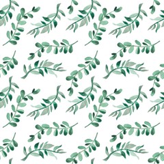 seamless pattern with green leaves twig background