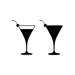 Cocktail Martini glass with cherry illustration vector isolated.