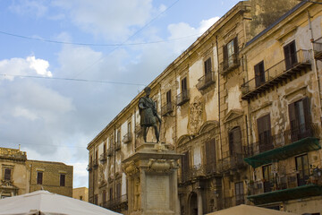 Fototapeta na wymiar Monument Holy Roman Emperor Charles V (Carolo V) - spanish king of Sicily at the Piazza Bologni in Palermo, Sicily, Italy