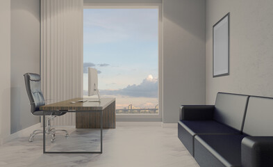 Modern office building interior. 3D rendering.. Mockup.   Empty paintings