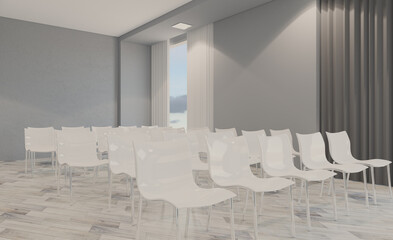 Modern office building interior. 3D rendering.