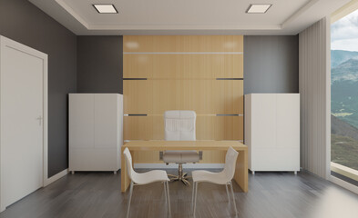 Furniture set with table, chairs and devices. 3D rendering.