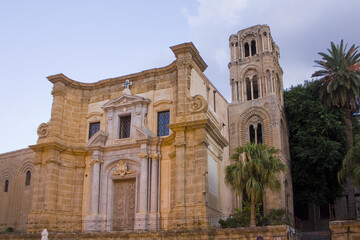 Fototapeta na wymiar Church of Santa Maria della Ammiraglio (or Cathedral of St. Nicholas Greek) in Palermo, Sicily, Italy 