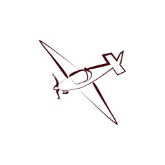 Sketched plane isolated on white background. Design template for label, banner, postcard or logo.