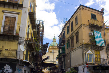 Fototapeta na wymiar Typical street in Old Town in Palermo, Italy, Sicily 