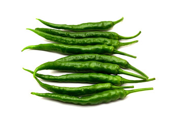 白背景の青唐辛子　コピースペースあり Green chili peppers (chile verde) on white background with copy space	