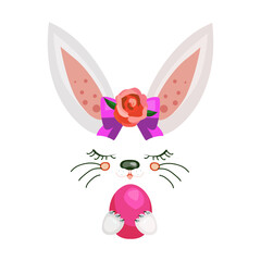 Easter bunny with an egg cute vector drawing. Icon, logo, template, illustration for Easter celebration. 