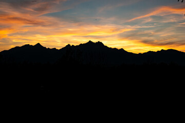 Mountain silhouette at night/sundawn