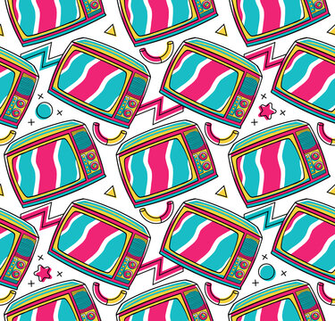 90's Vibe Television Seamless Pattern