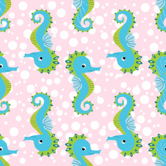 Seahorse and starfish seamless pattern. Sea life summer background. Cute sea life. Design for fabric and decor