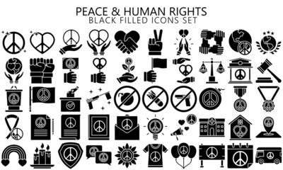 Peace and human rights icon set. Included the icons as peace, activism, pacifism, freedom, hand shake, global and more.  Used for web, UI, UX kit and applications, vector EPS 10 ready convert to SVG