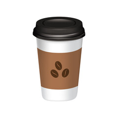 Realistic cup of coffee of paper design. Isolated vector illustration. 3d cup ad template for the cafe. Mockup template.