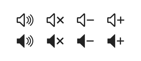 Sound icon in flat style on white background. Isolated volume symbol. Simple audio button. - obrazy, fototapety, plakaty