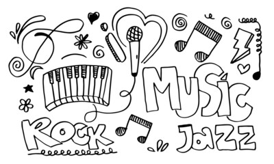 Music Background Hand drawn music set illustration. illustrations of music images, design concept.