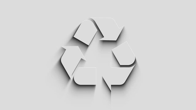 Recycling icon, waste data management and sustainable industry symbol with natural shadow. Cyber technology icon loopable and seamless abstract concept. 3d light and shade object.