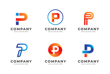 Big bundle set of colorful letter p logo design. Vector design element, with variety p logo gradient style element, business sign, logos, identity, vector illustrations.