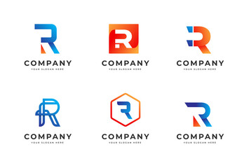 Big bundle set of colorful letter r logo design. Vector design element, with variety r logo gradient style element, business sign, logos, identity, vector illustrations.