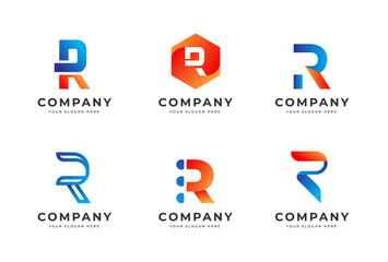 Big bundle set of colorful letter r logo design. Vector design element, with variety r logo gradient style element, business sign, logos, identity, vector illustrations.