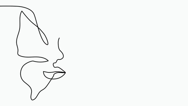 Women face with butterfly one line drawing. Abstract minimal portrait continuous line.