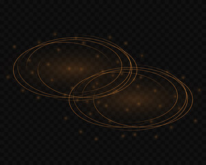 Luminous rings with sequins, glitter dust. In gold color on a transparent background. Easy to use with your object. Transparency in vector format only
