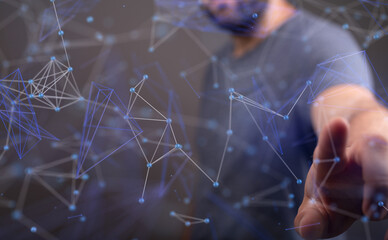 Businessman using data network with his fingers