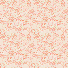 Pastel vector floral seamless pattern. Abstract background with openwork scattered orange flowers on a beige background. Elegant repeating design for decor, wallpaper, packaging, textile, print, tile