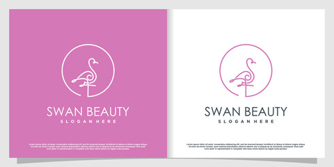 Swan logo design with unique line art concept Premium Vector