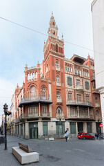 Fototapeta na wymiar View at the Giralda Building, an iconic Moorish revival architecture building on Badajoz downtown