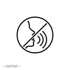 don't speak icon, talk forbidden, please silence, thin line symbol on white background - editable stroke vector illustration