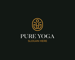 A line art minimal icon logo of a yoga person with tree
