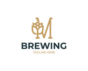 Brewhouse logo with letter M and beer hops