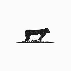 Eye catching Cattle Lamb and beef cow silhouette livestock farm logo design in vintage style