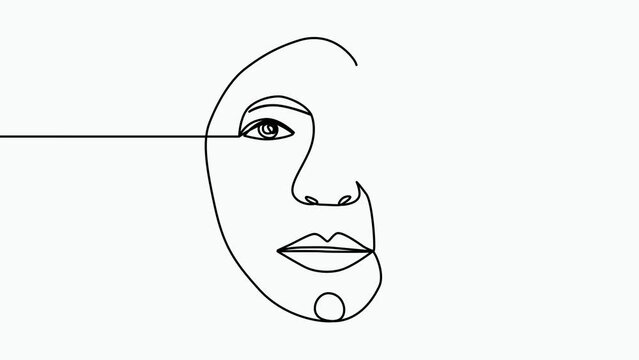 Continuous line drawing of Portrait of a Beautiful Woman's face. Beauty face with flowers line drawing art. Abstract minimal portrait continuous line. Woman with flower