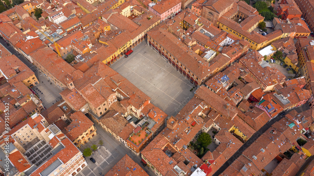 Wall mural aerial view of matteotti square in the historic center of imola, in emilia-romagna, italy.