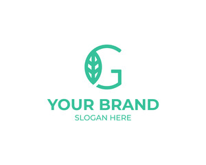 Letter G Linked Beauty Green Leaf Logo Design Concept