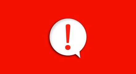 Red notification reminder icon chat message of attention alert alarm notice sign or flat design social button important caution symbol and warning urgent exclamation isolated on 3d danger background. - obrazy, fototapety, plakaty