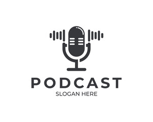 Podcast logo. The microphone icon. Podcast radio icon. Studio microphone with webcast. Audio record concept. Vector illustration.