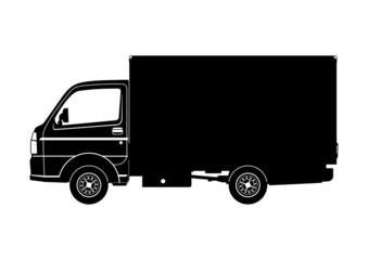 Silhouette of light commercial vehicle. Side view of truck. Vector.