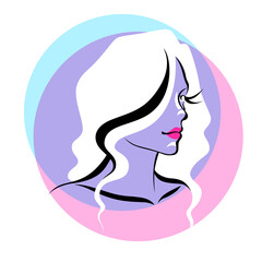 Minimalistic portrait of a pretty girl on the colored background.