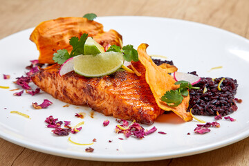 grilled salmon steak with sauce