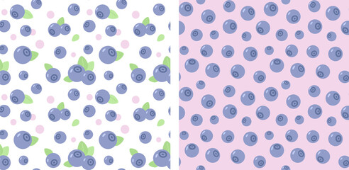 Blueberry seamless pattern. Two vector illustrations of juicy berries for decoration, textiles, fabrics and backgrounds.