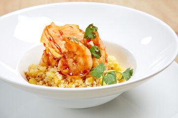 fried rice with shrimps and sauce