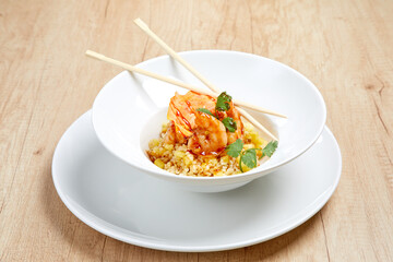 fried rice with shrimps and sauce