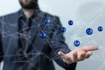 Global network. Blockchain. 3D illustration. Neural networks and artificial intelligence. Abstract