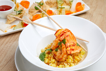 fried rice with shrimps and sauce